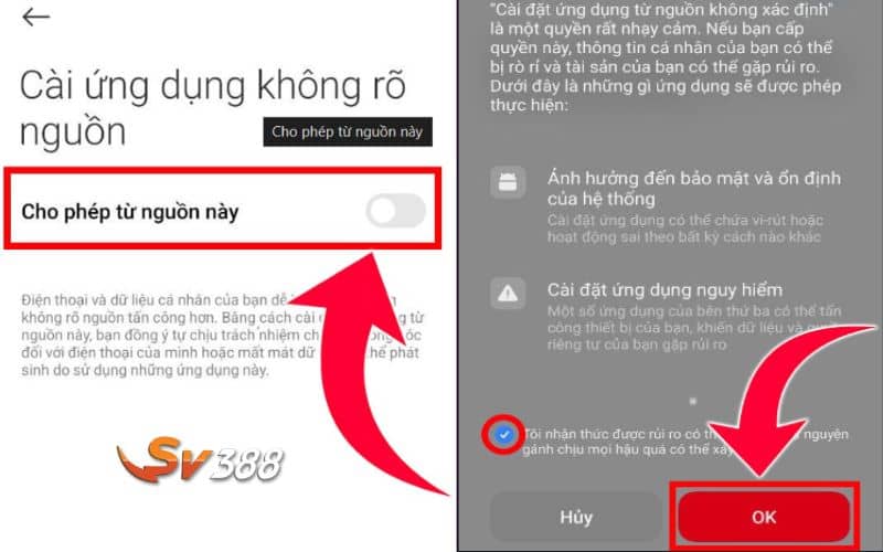 Cho phép cài ứng dụng không rõ nguồn gốc để hoàn tất tải app trên Android