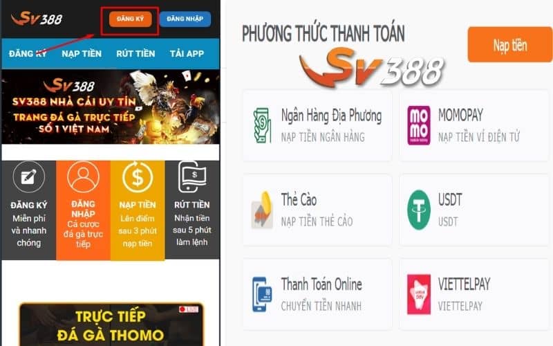 Đăng ký tài khoản và nạp tiền vào SV388