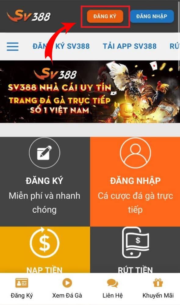 Bước 1 truy cập vào trang chủ và nhấn đăng ký