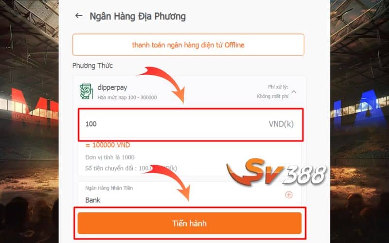 Nhập số tiền cần nạp và chọn tiến hành để tiếp tục